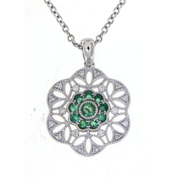 Real Diamond Vintage Style Floral Emerald Pendant